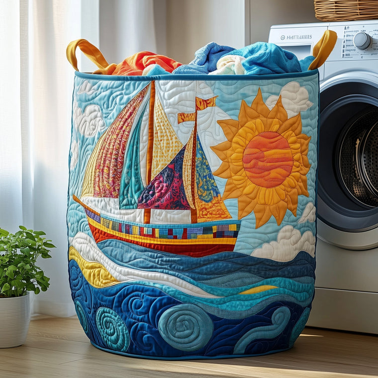 The Sailling Ship Quilted Laundry Basket Tote 0402