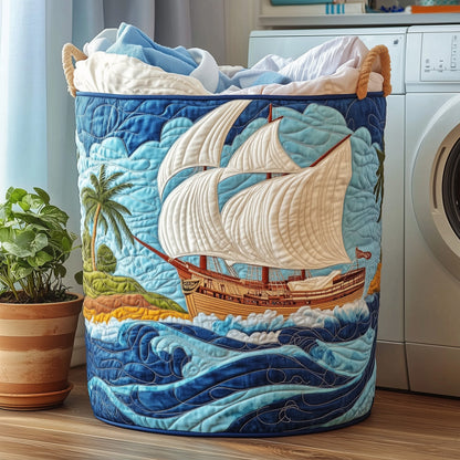 The Sailling Ship Quilted Laundry Basket Tote 0404