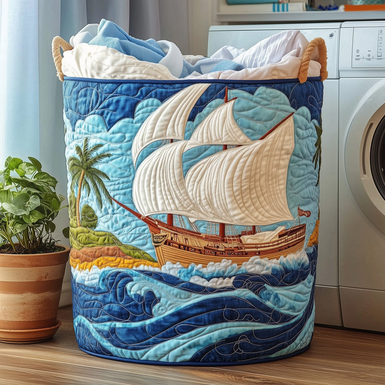 The Sailling Ship Quilted Laundry Basket Tote 0404