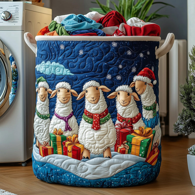 The Christmas Sheep Heaven Quilted Laundry Basket Tote