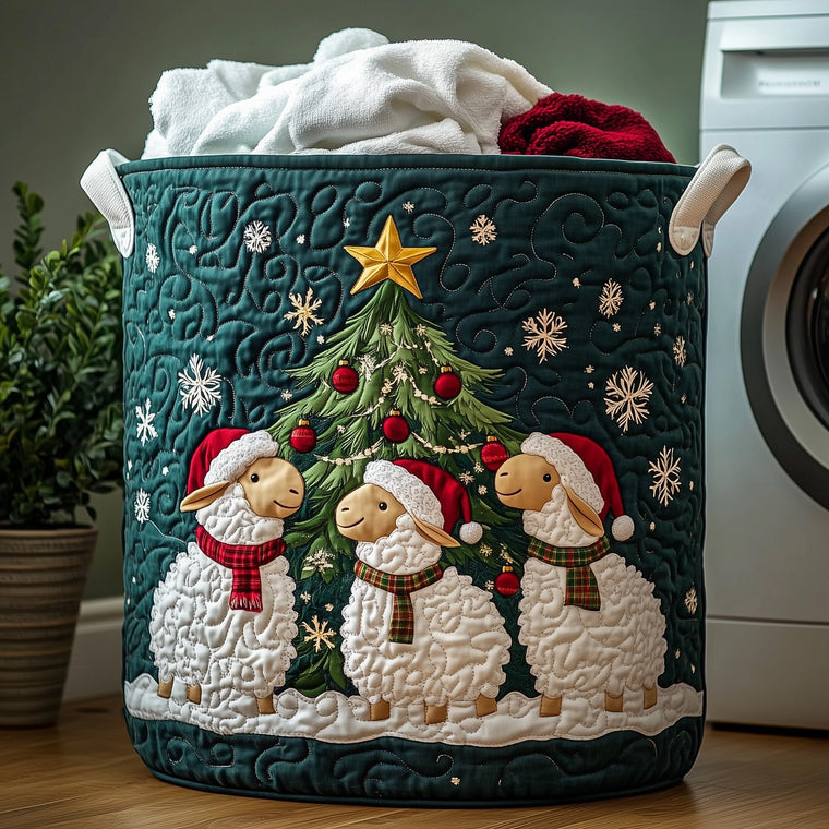 The Christmas Sheep Heaven Quilted Laundry Basket Tote