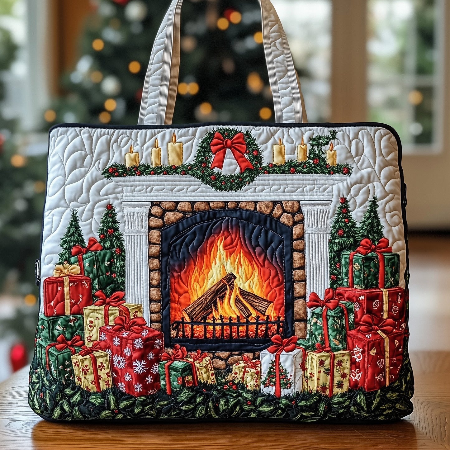 Christmas Fireplace Scene Tote Bag