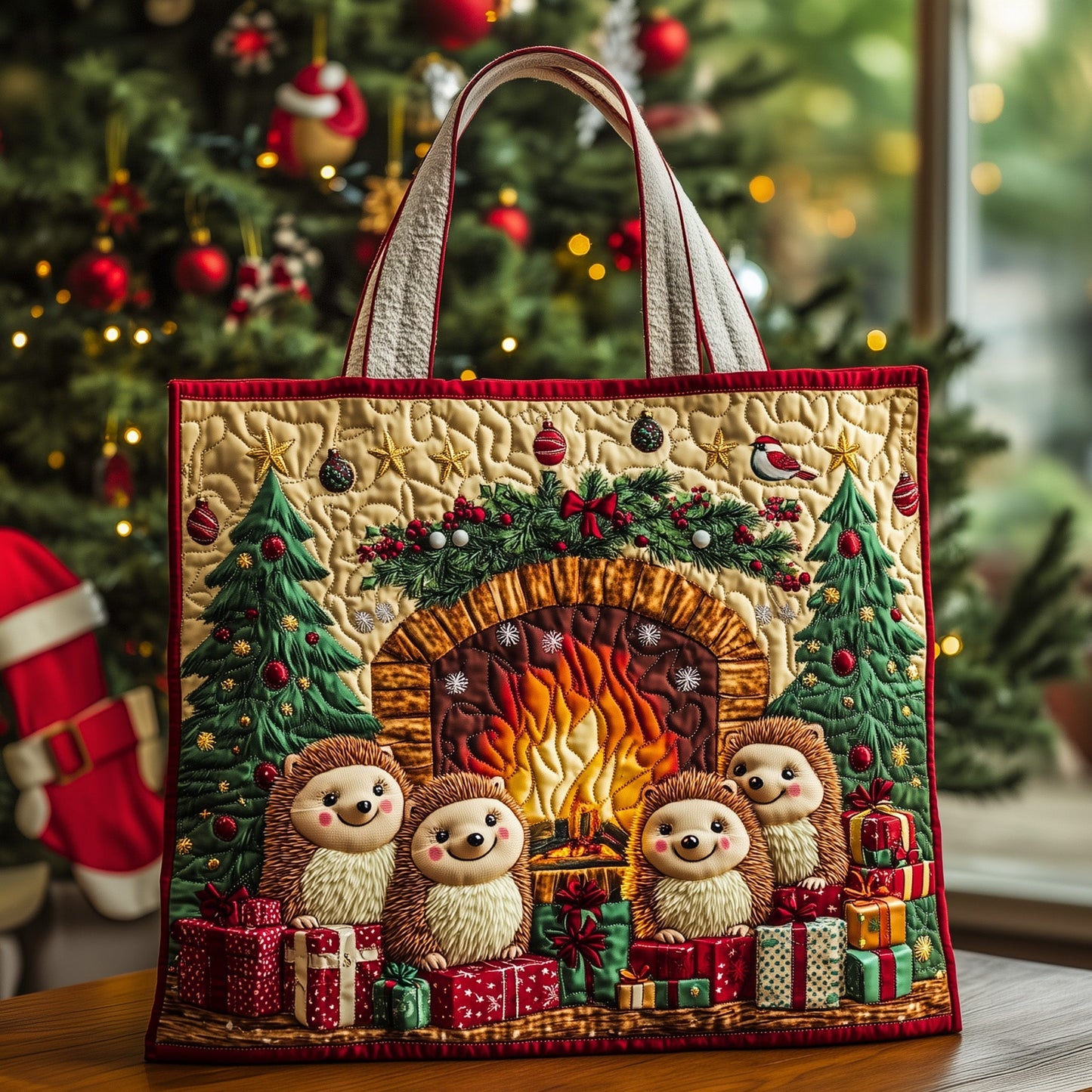 The Festive Fireplace Quilted Tote