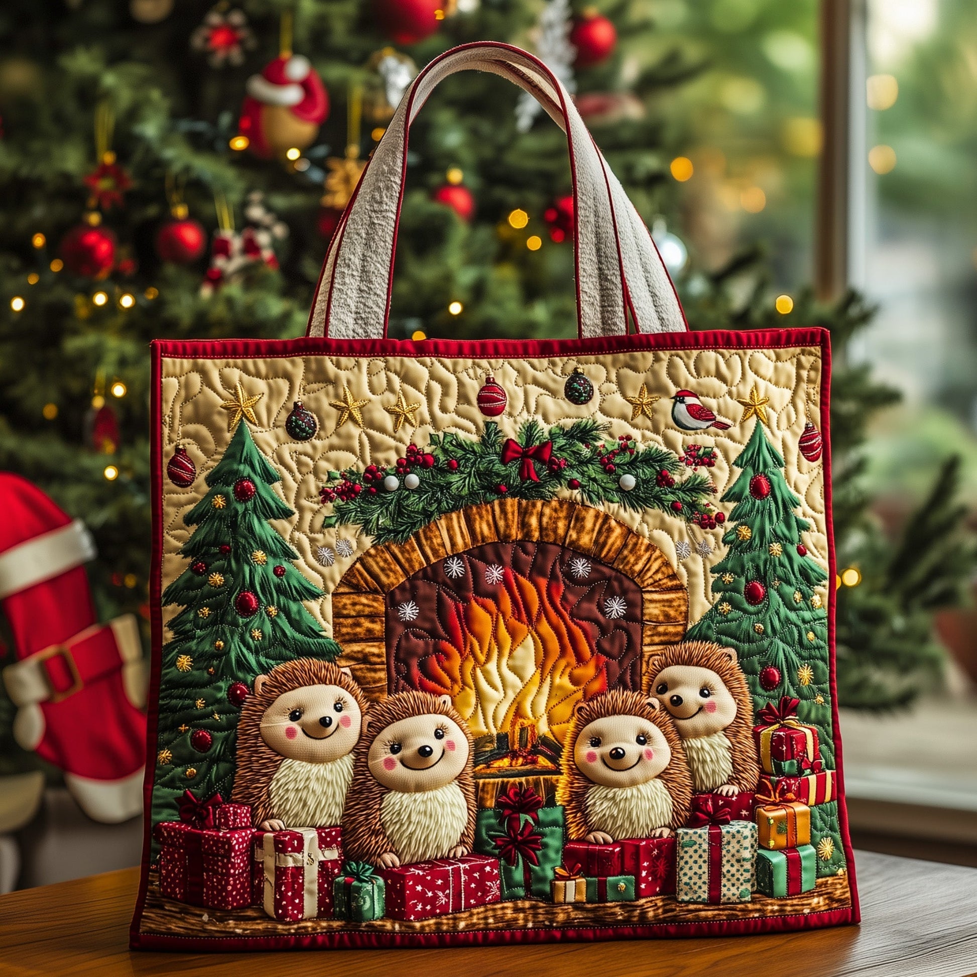 The Festive Fireplace Quilted Tote