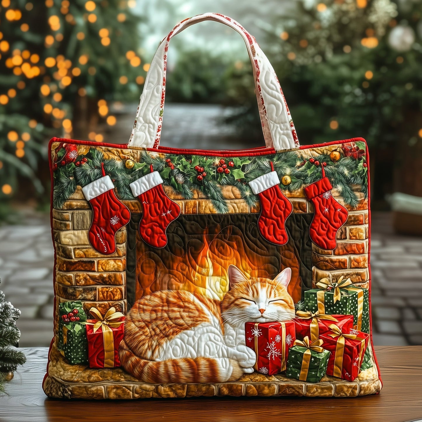 The Cozy Cat Fireplace Quilted Tote