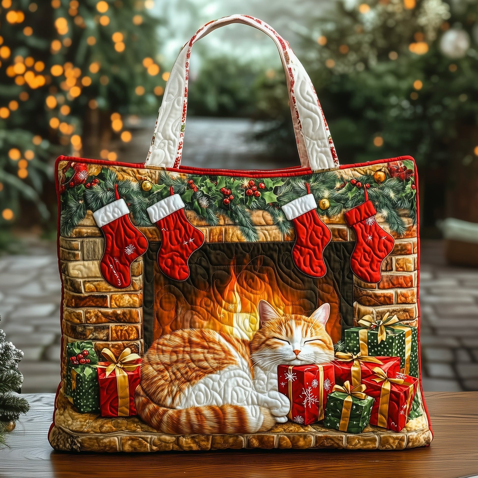 The Cozy Cat Fireplace Quilted Tote