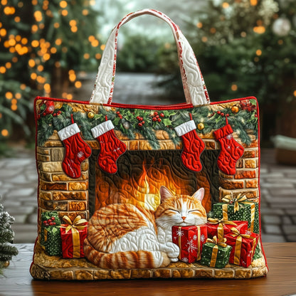The Cozy Cat Fireplace Quilted Tote