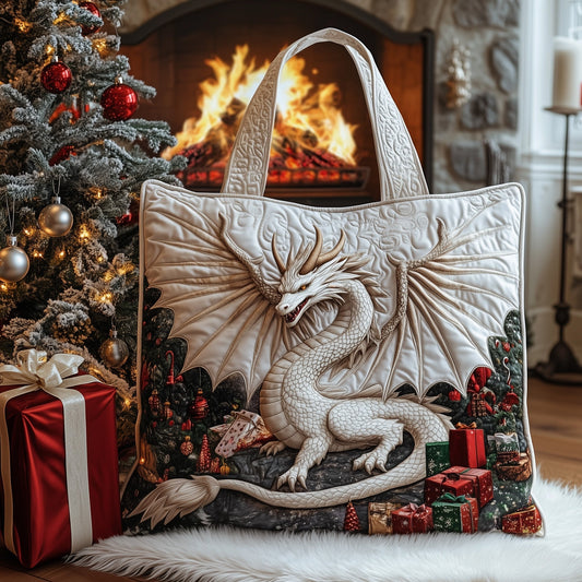 White Dragon Christmas Quilted Tote