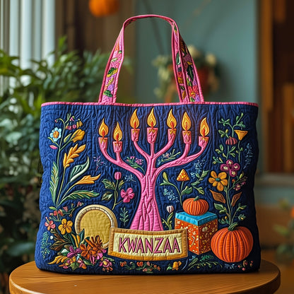 Kwanzaa Candles Pumpkins Quilted Tote