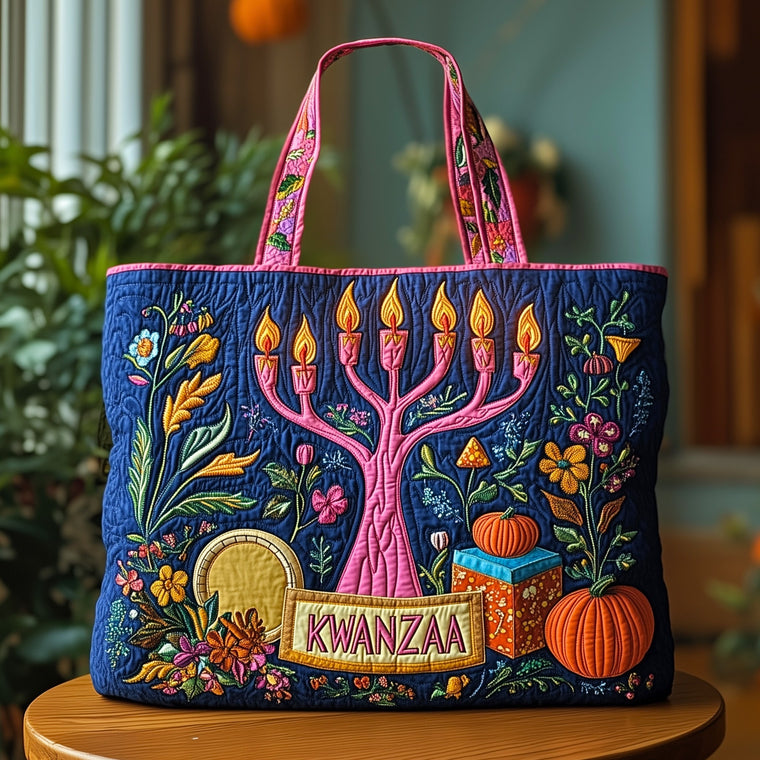 Kwanzaa Candles Pumpkins Quilted Tote