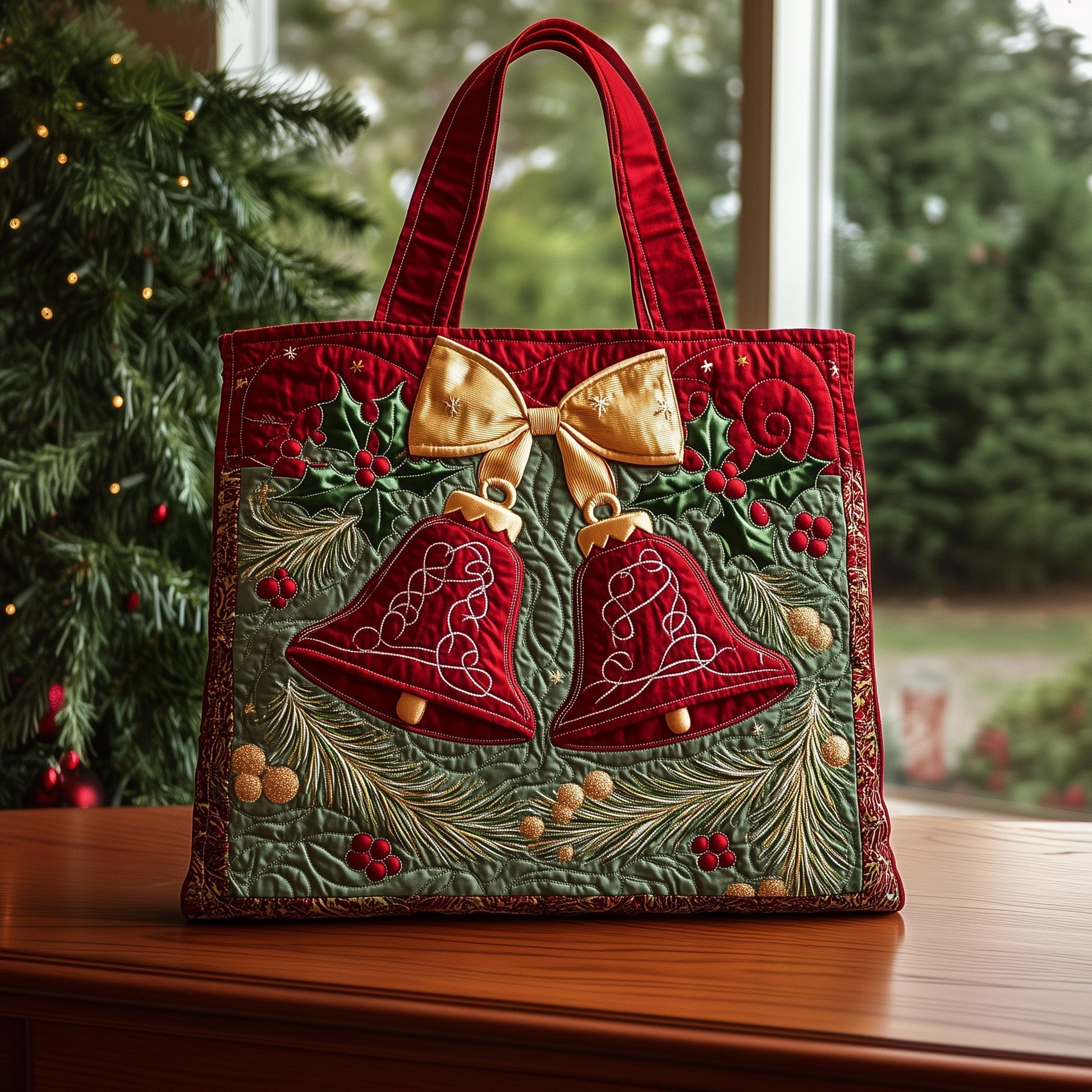 Christmas Bells Bow Tote Bag