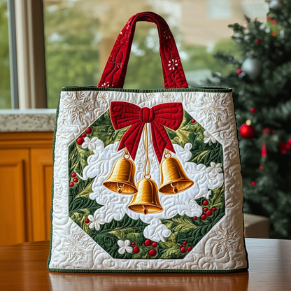 Christmas Bells Wreath Quilted Tote