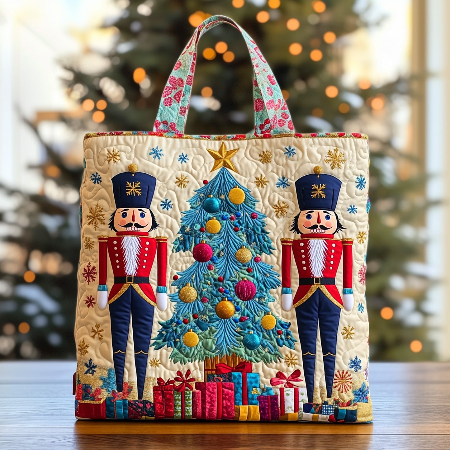 Nutcracker Christmas Tree Quilted Tote