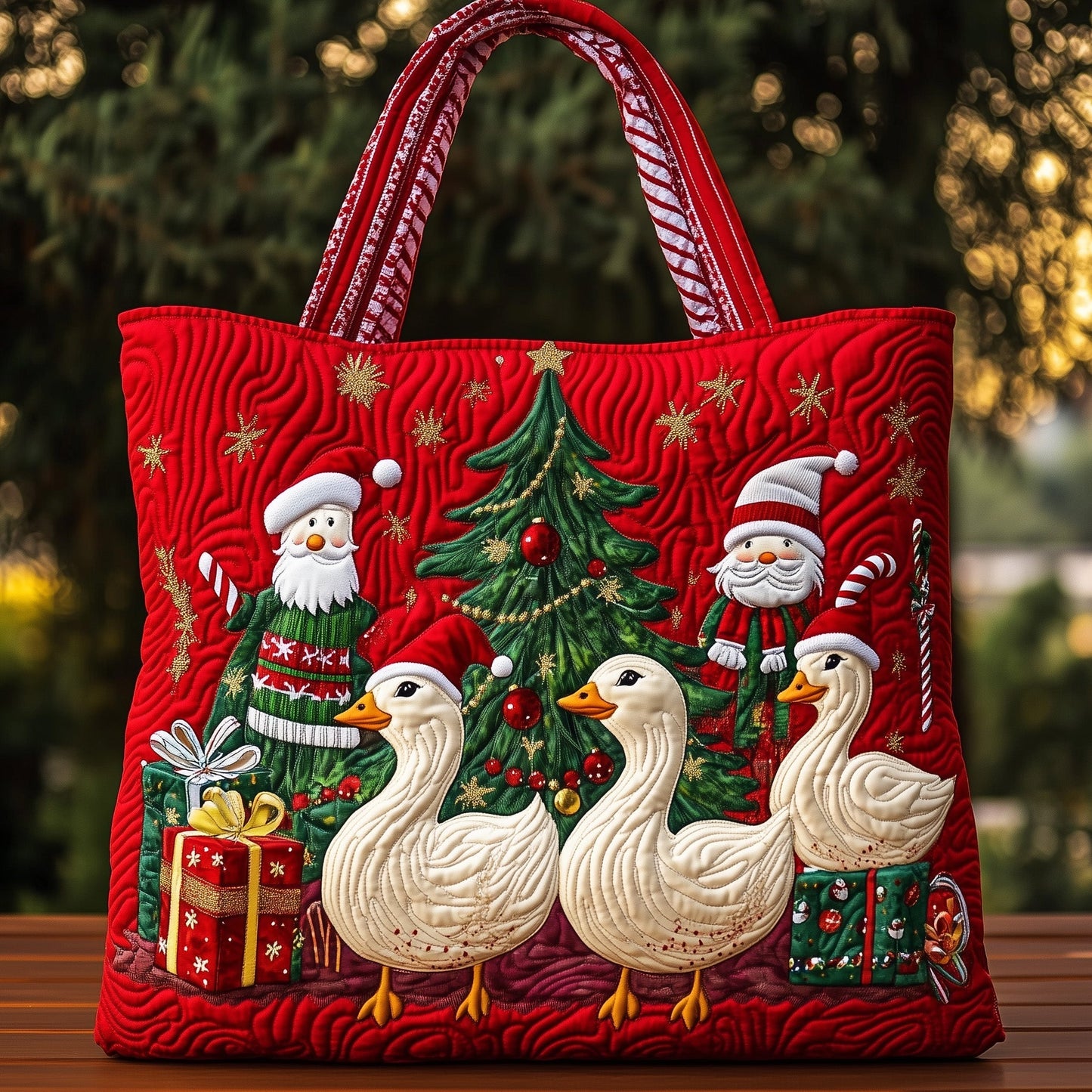 Festive Holiday Goose Quilted Tote