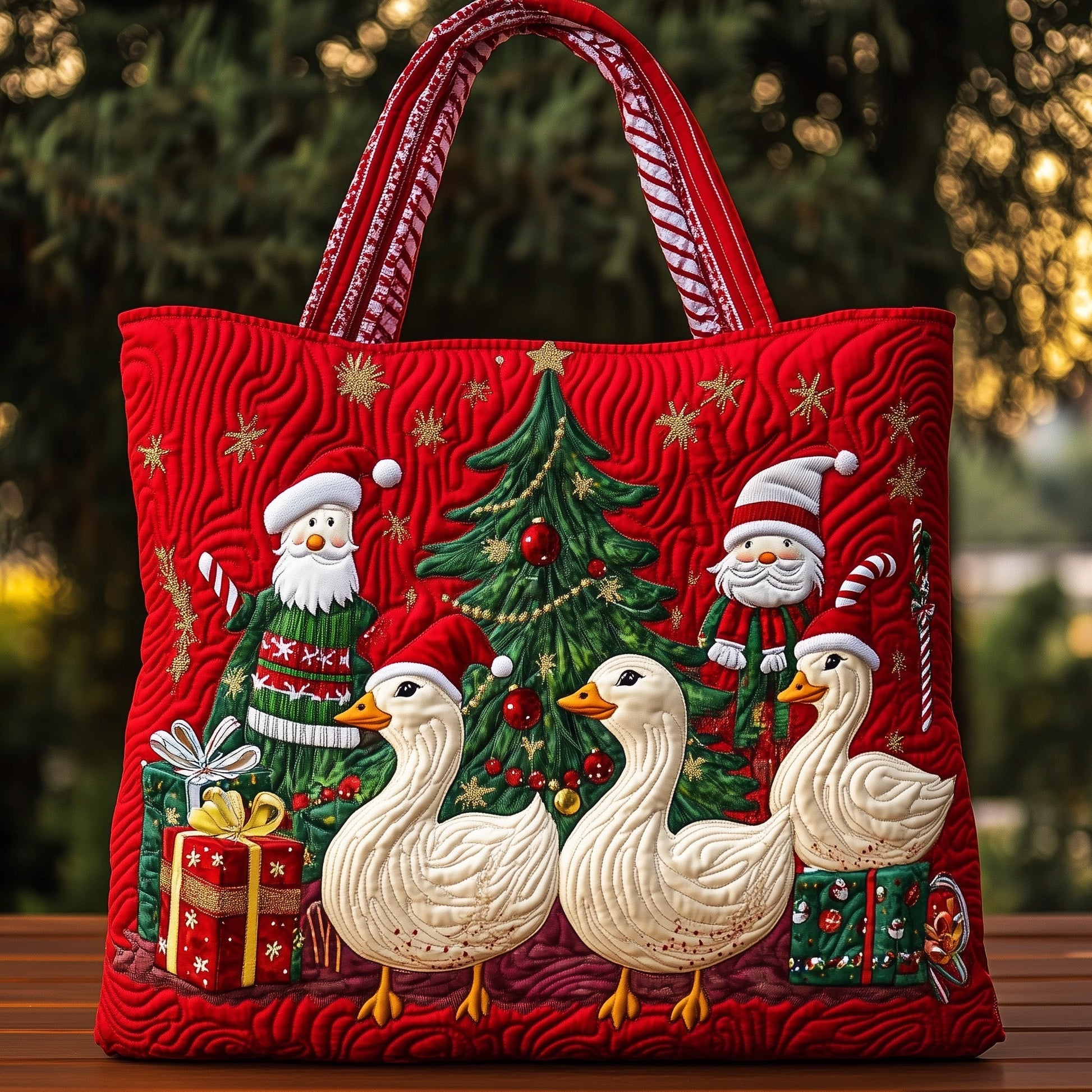 Festive Holiday Goose Quilted Tote