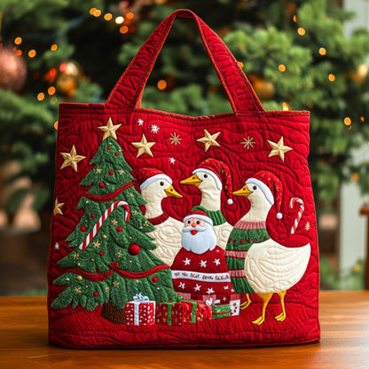 Christmas Geese Tree Quilted Tote