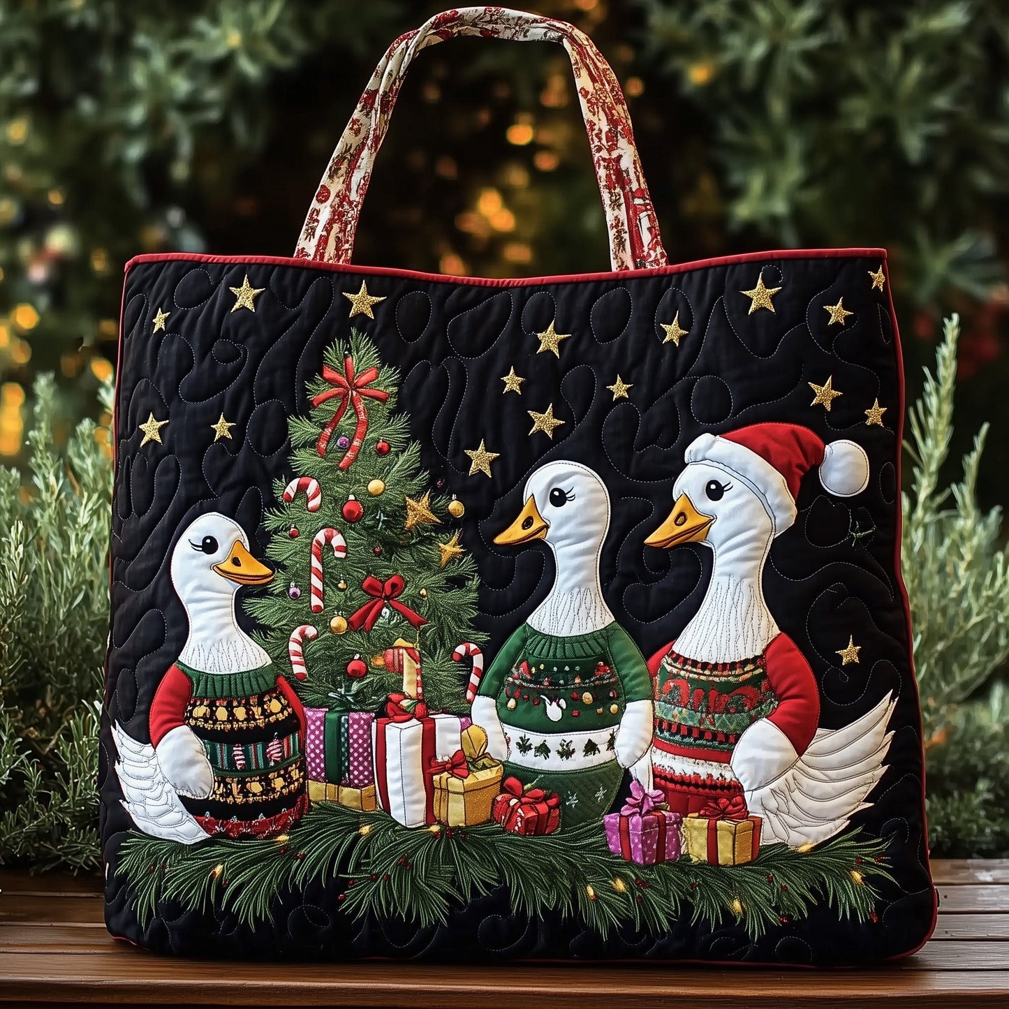 Everyday Festive Goose Quilted Tote