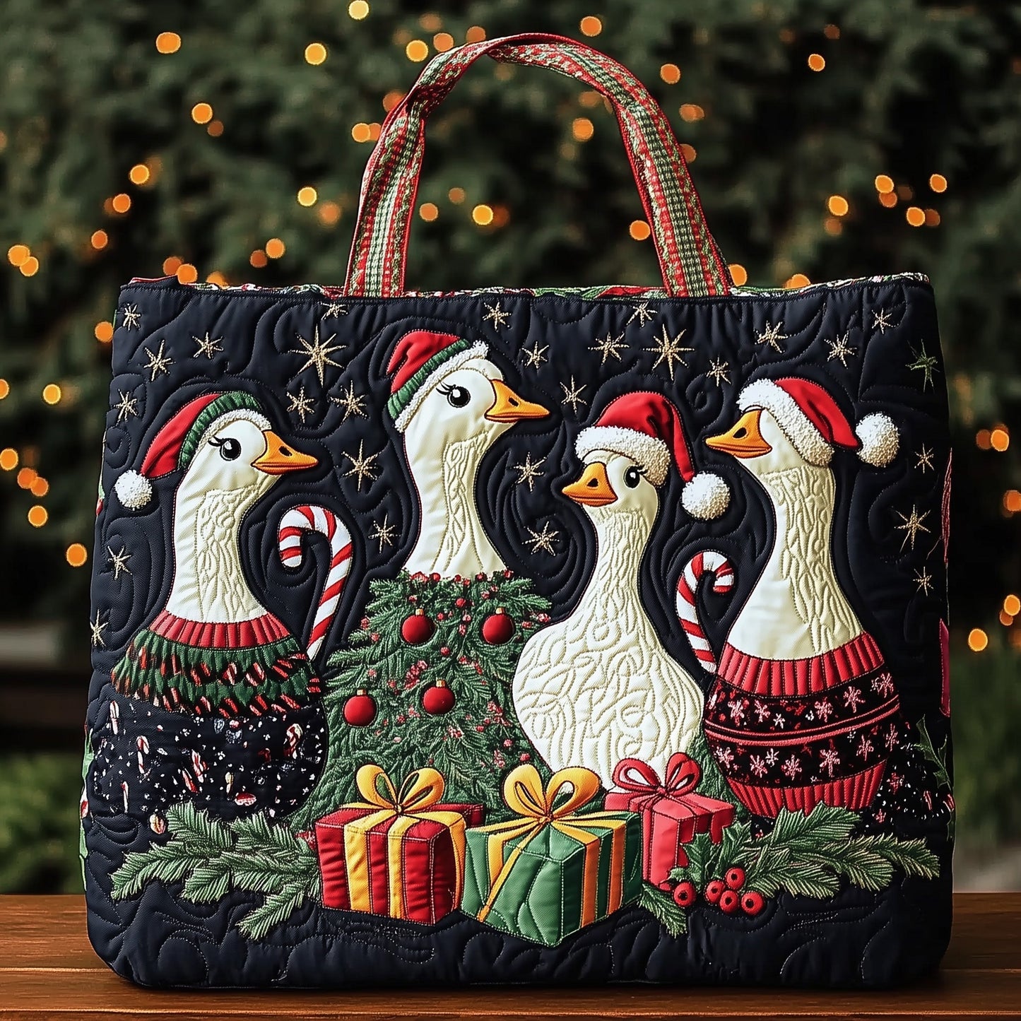 Festive Geese Holiday Quilted Tote