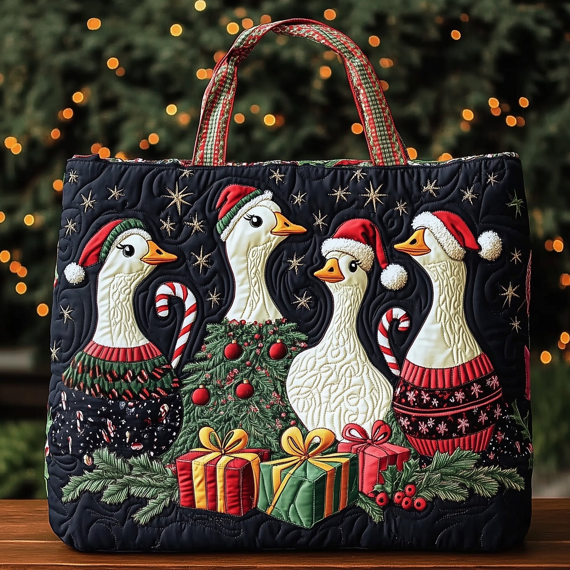 Festive Geese Holiday Quilted Tote