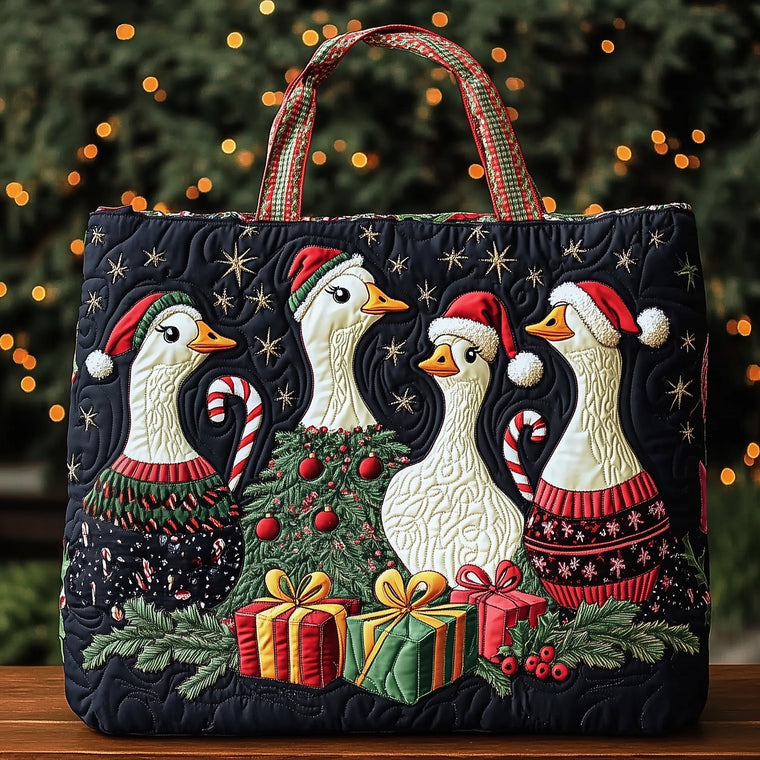 Festive Geese Holiday Quilted Tote