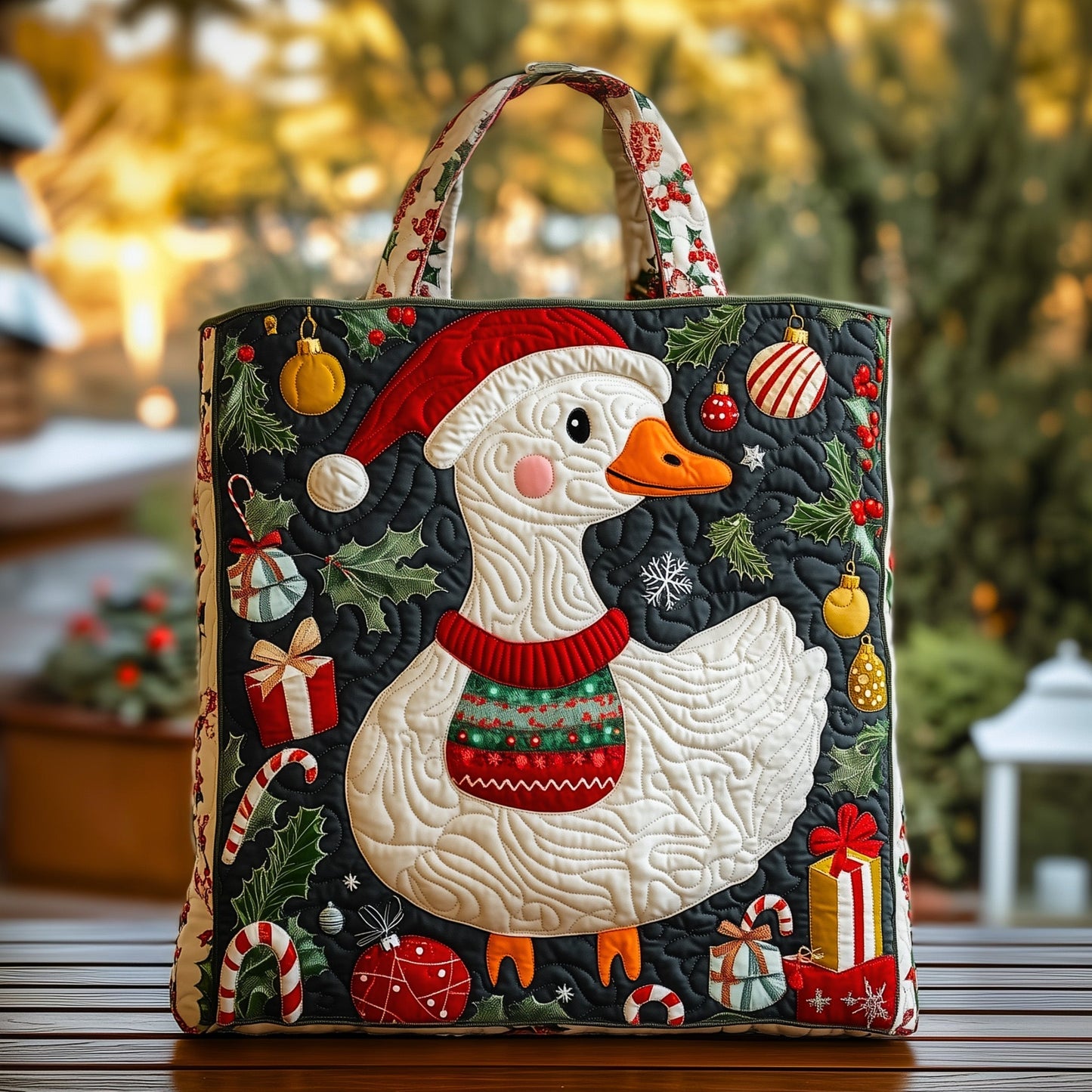 Christmas Goose Motif Quilted Tote