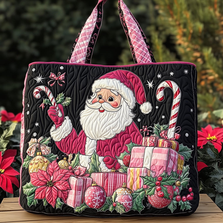 Santa Claus Candy Canes Quilted Tote