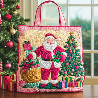 Santa Claus Christmas Tree Quilted Tote