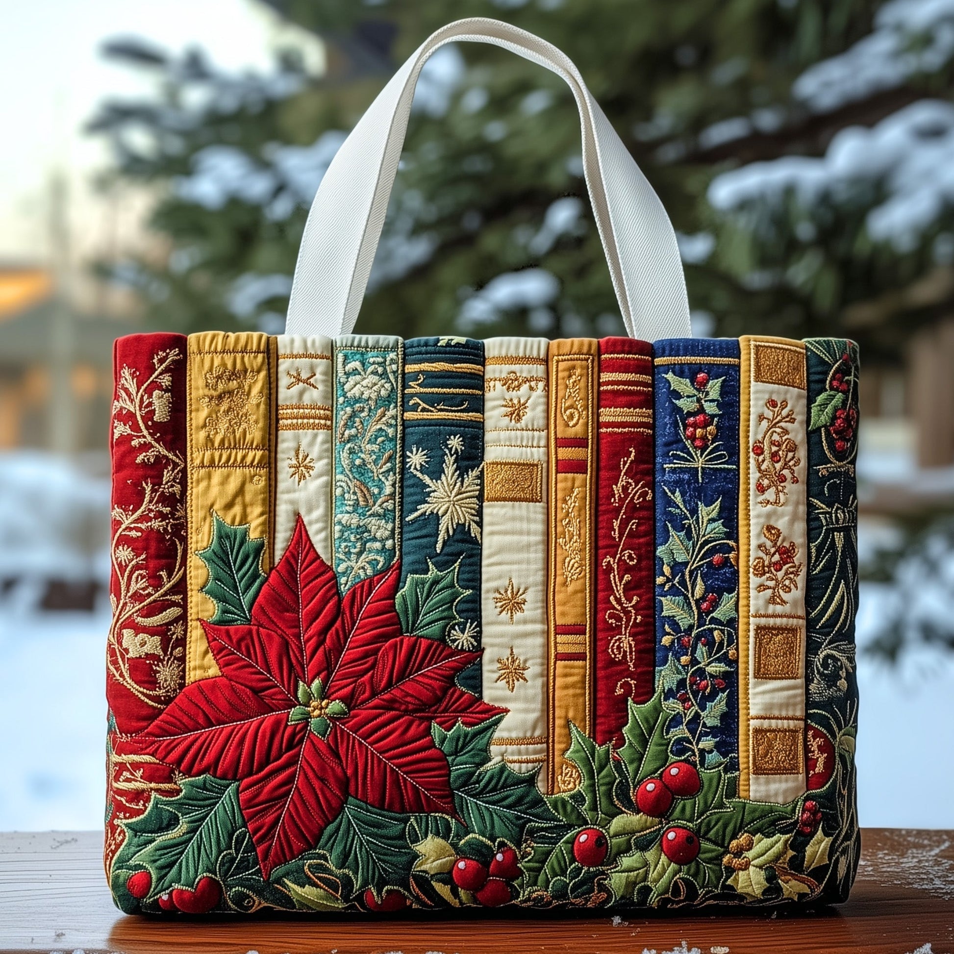 Festive Holiday Bookish Quilted Tote