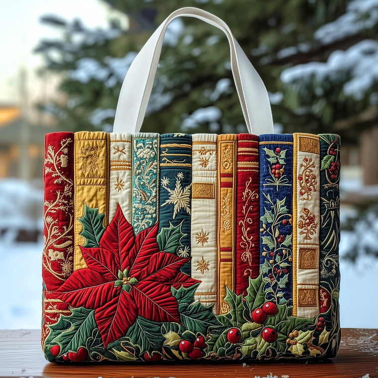 Festive Holiday Bookish Quilted Tote