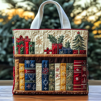 Christmas Bookshelf Gifts Quilted Tote