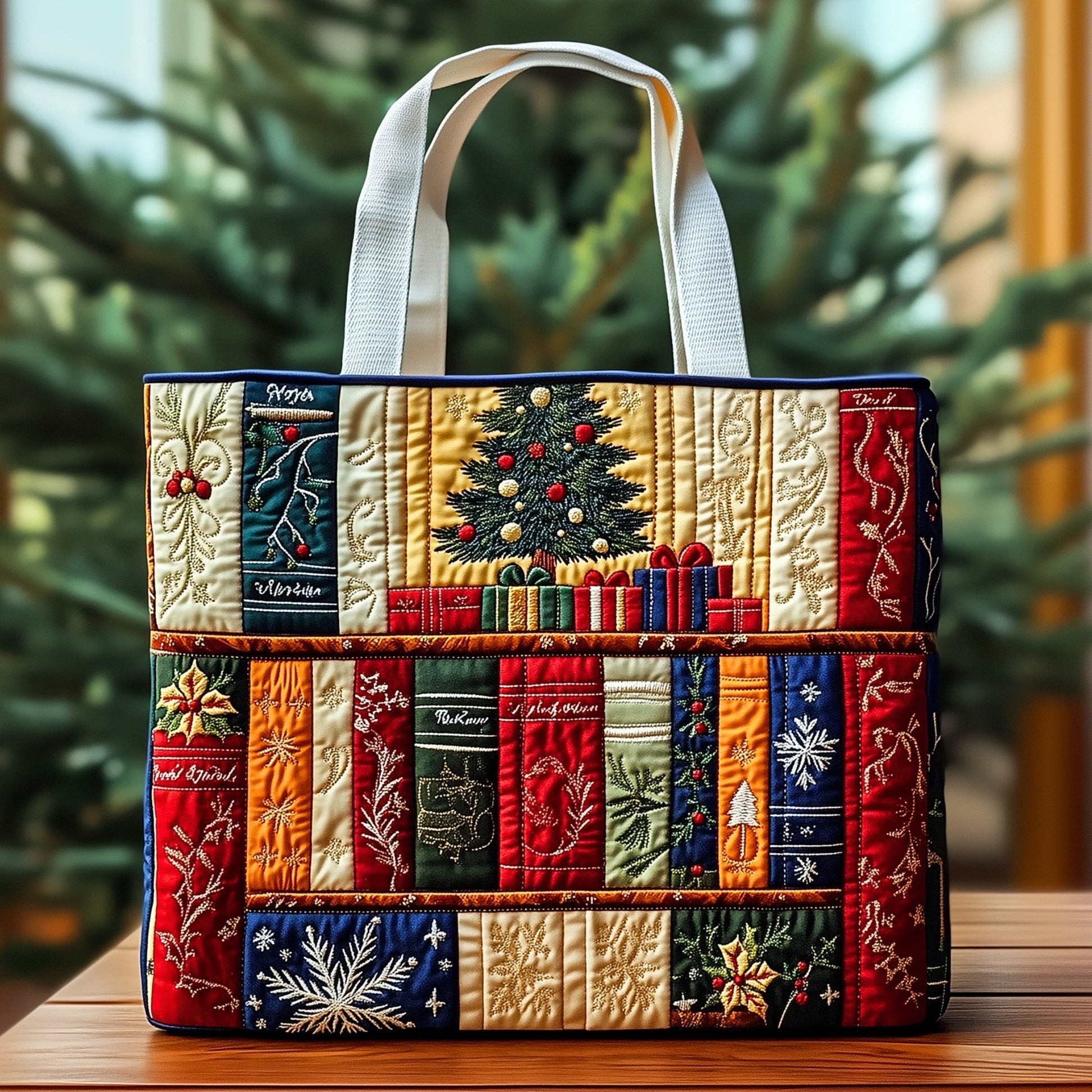 Everyday Christmas Bookshelf Quilted Tote