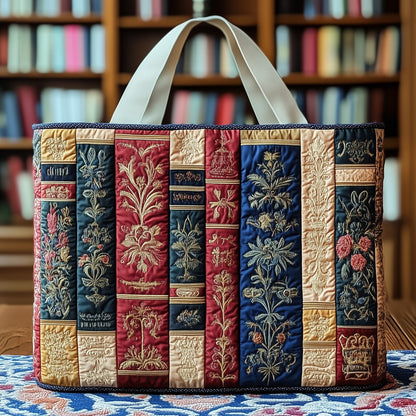 Vintage Book Spines Quilted Tote
