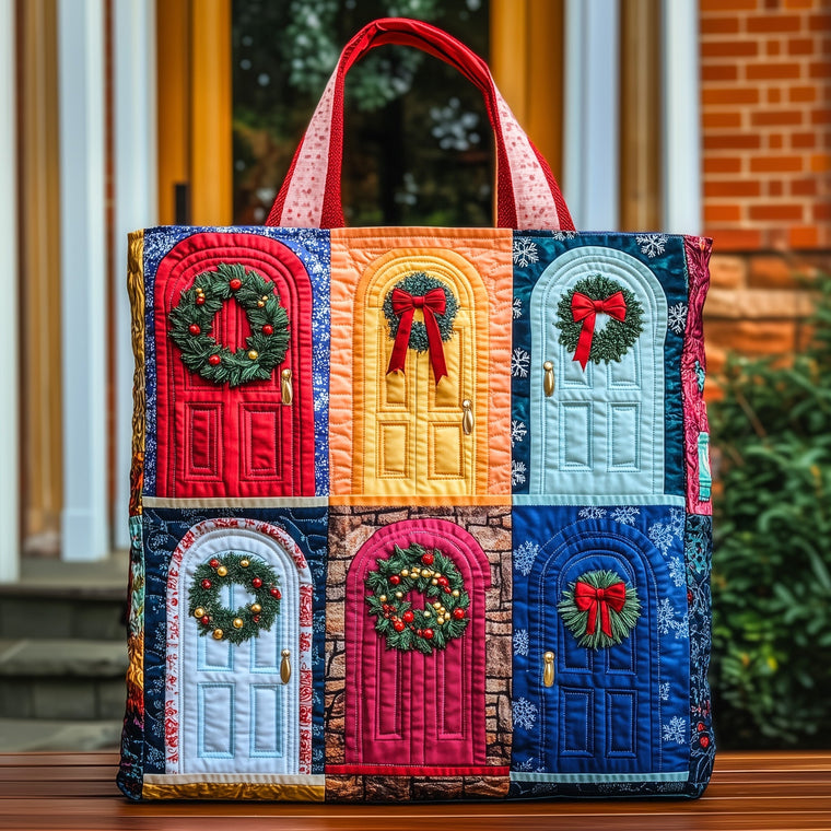 Colorful Doors Wreaths Quilted Tote