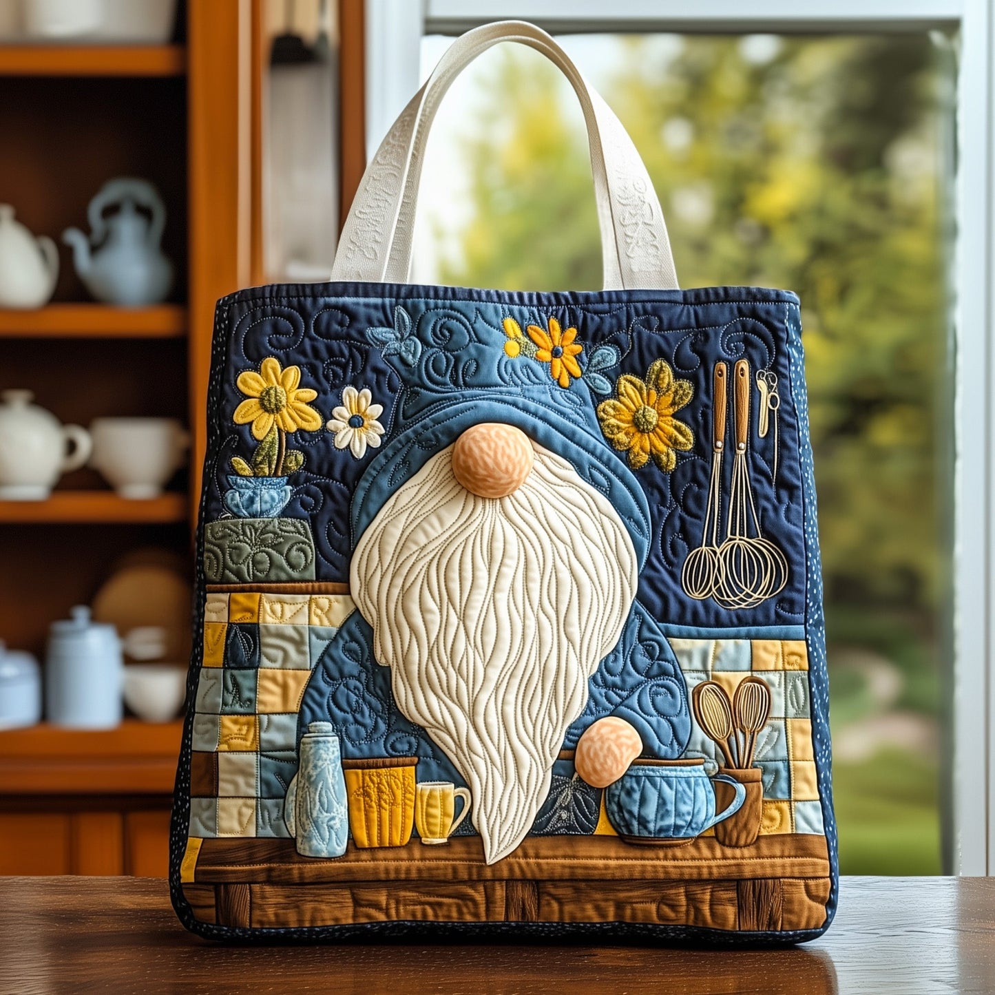 Festive Gnome Illustration Quilted Tote