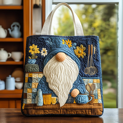 Festive Gnome Illustration Quilted Tote