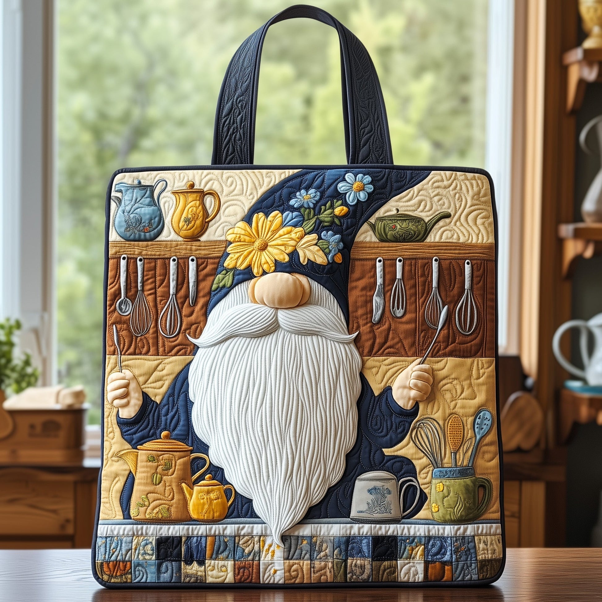 Holiday Gnome Illustration Quilted Tote