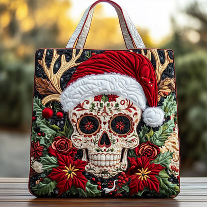 Sugar Skull Christmas Quilted Tote