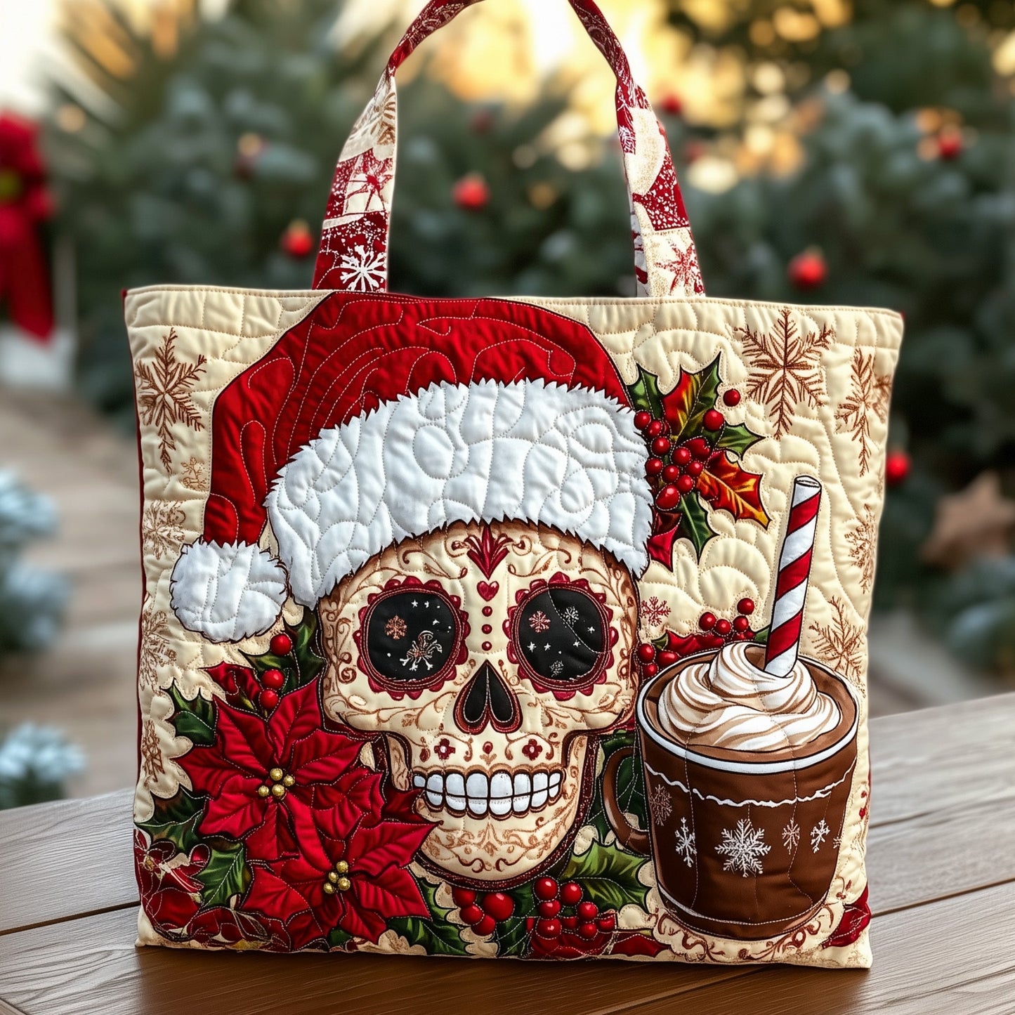 Sugar Skull Holiday Accents Quilted Tote