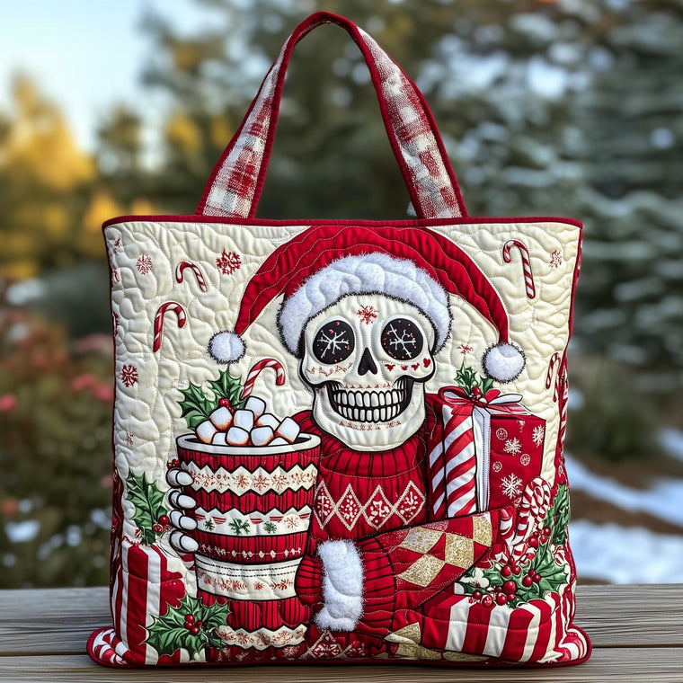 Everyday Christmas Skull Quilted Tote