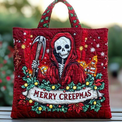 Skeleton In Red Hood Quilted Tote