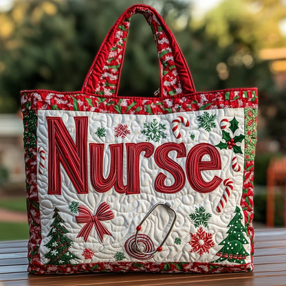 Nurse Christmas Holiday Quilted Tote