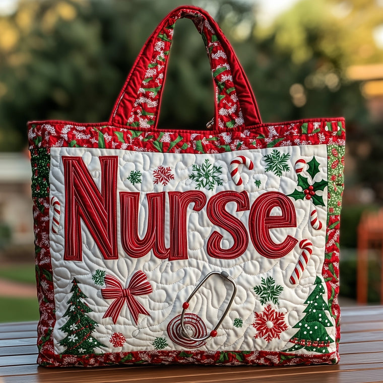 Nurse Christmas Holiday Quilted Tote