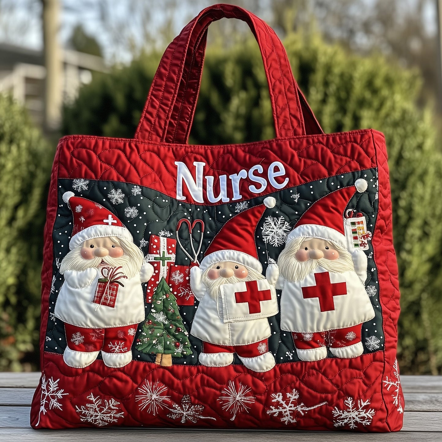 Santa Nurses Christmas Quilted Tote
