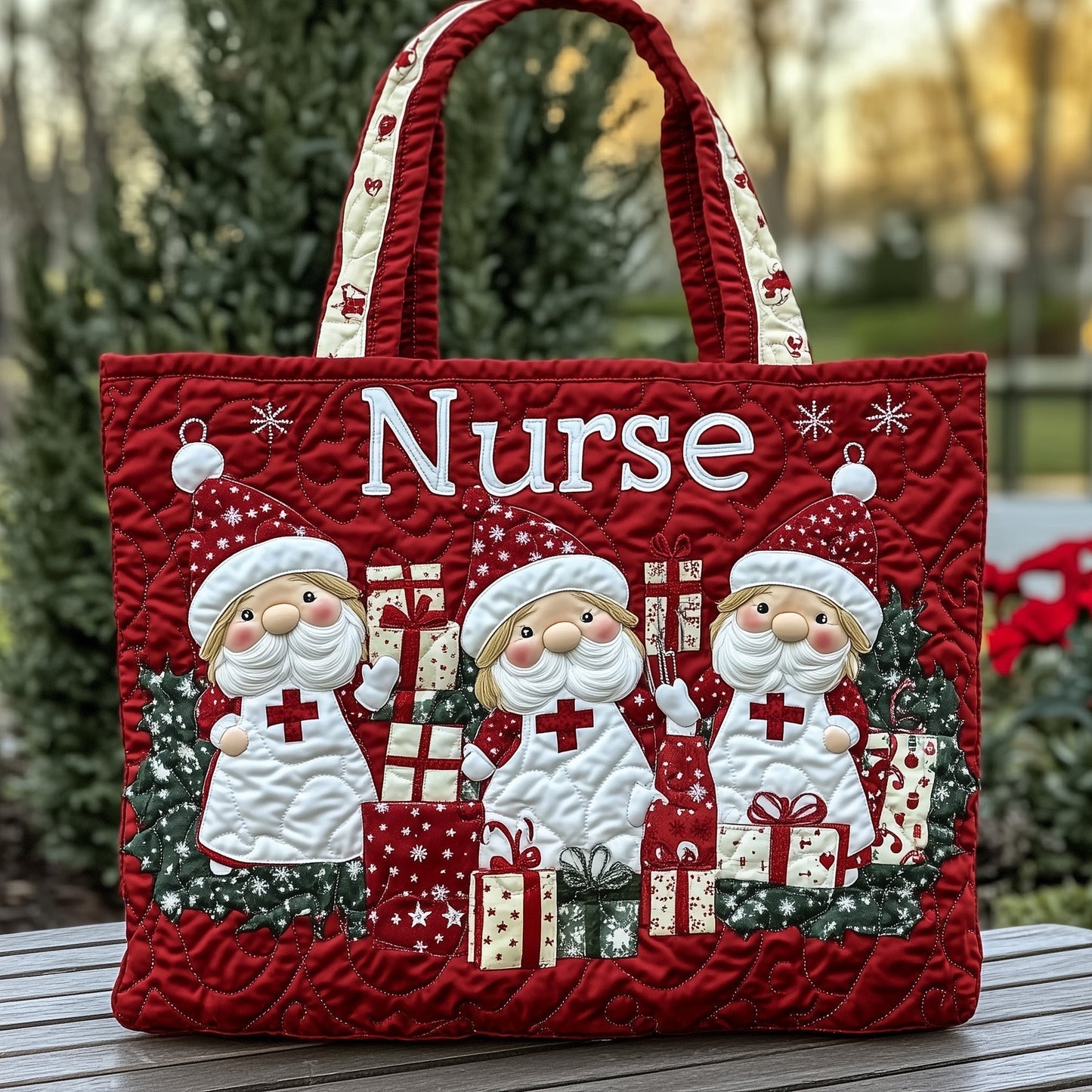 Christmas Nurse Characters Quilted Tote