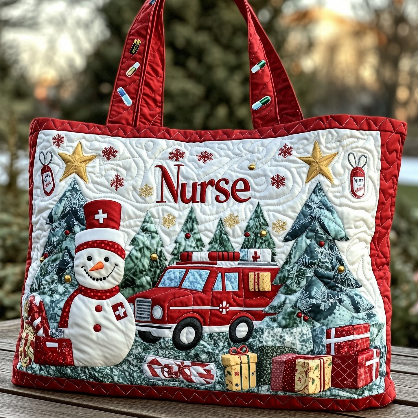 Nurse Snowman Christmas Quilted Tote
