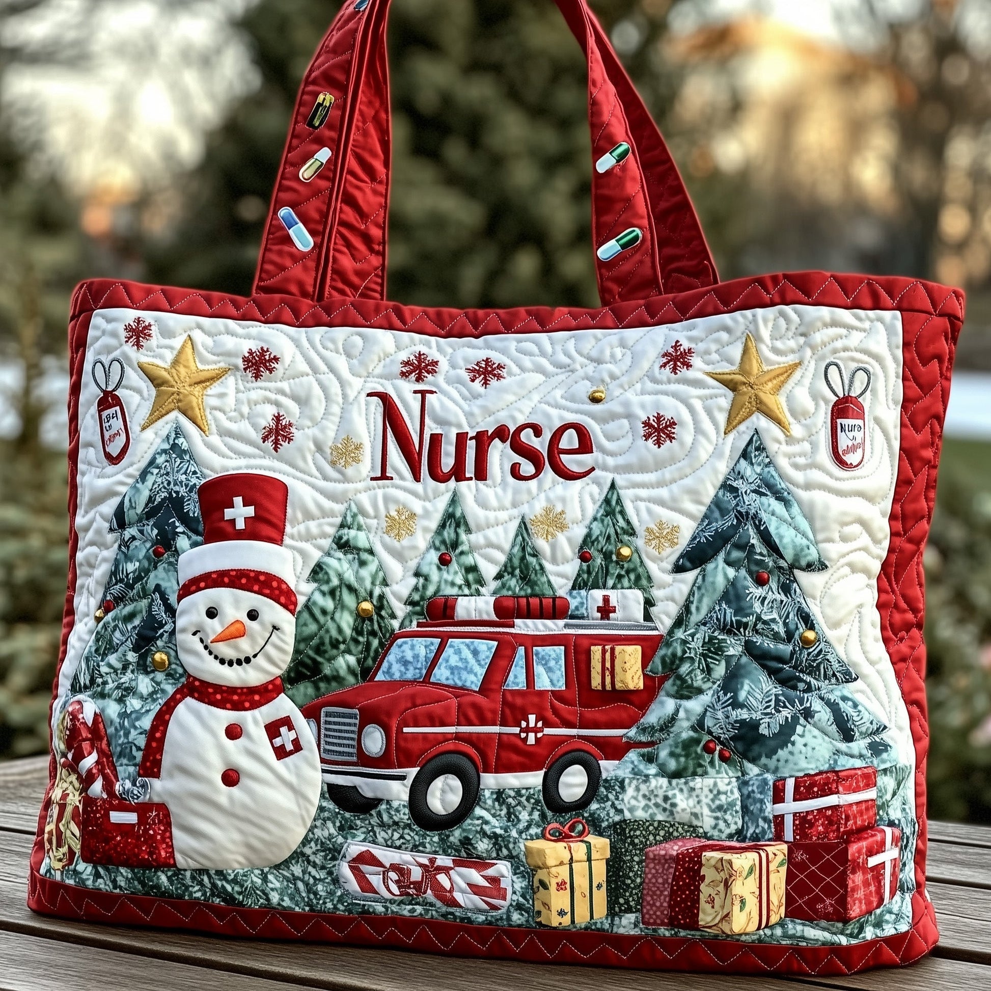 Nurse Snowman Christmas Quilted Tote