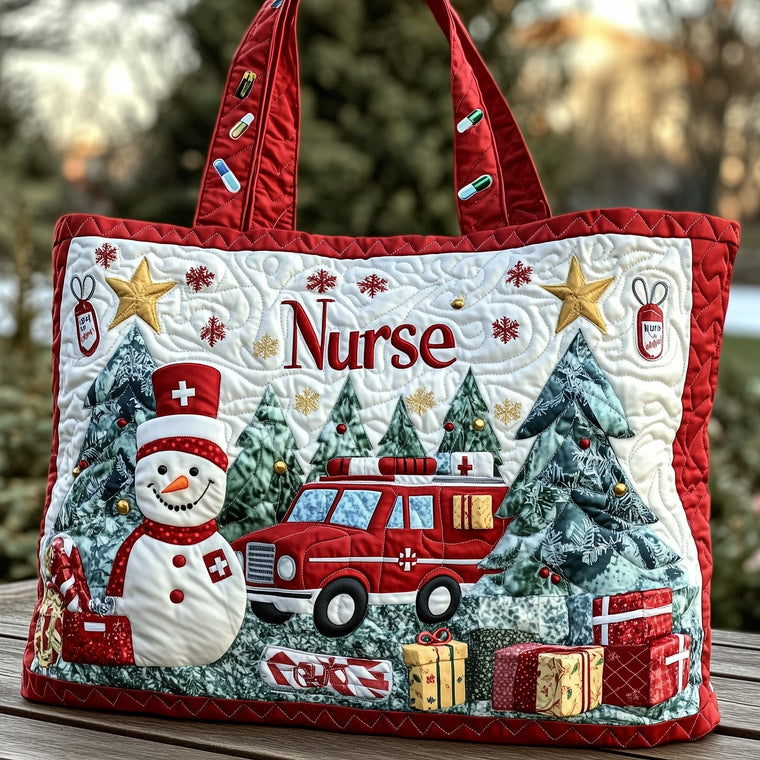 Nurse Snowman Christmas Quilted Tote