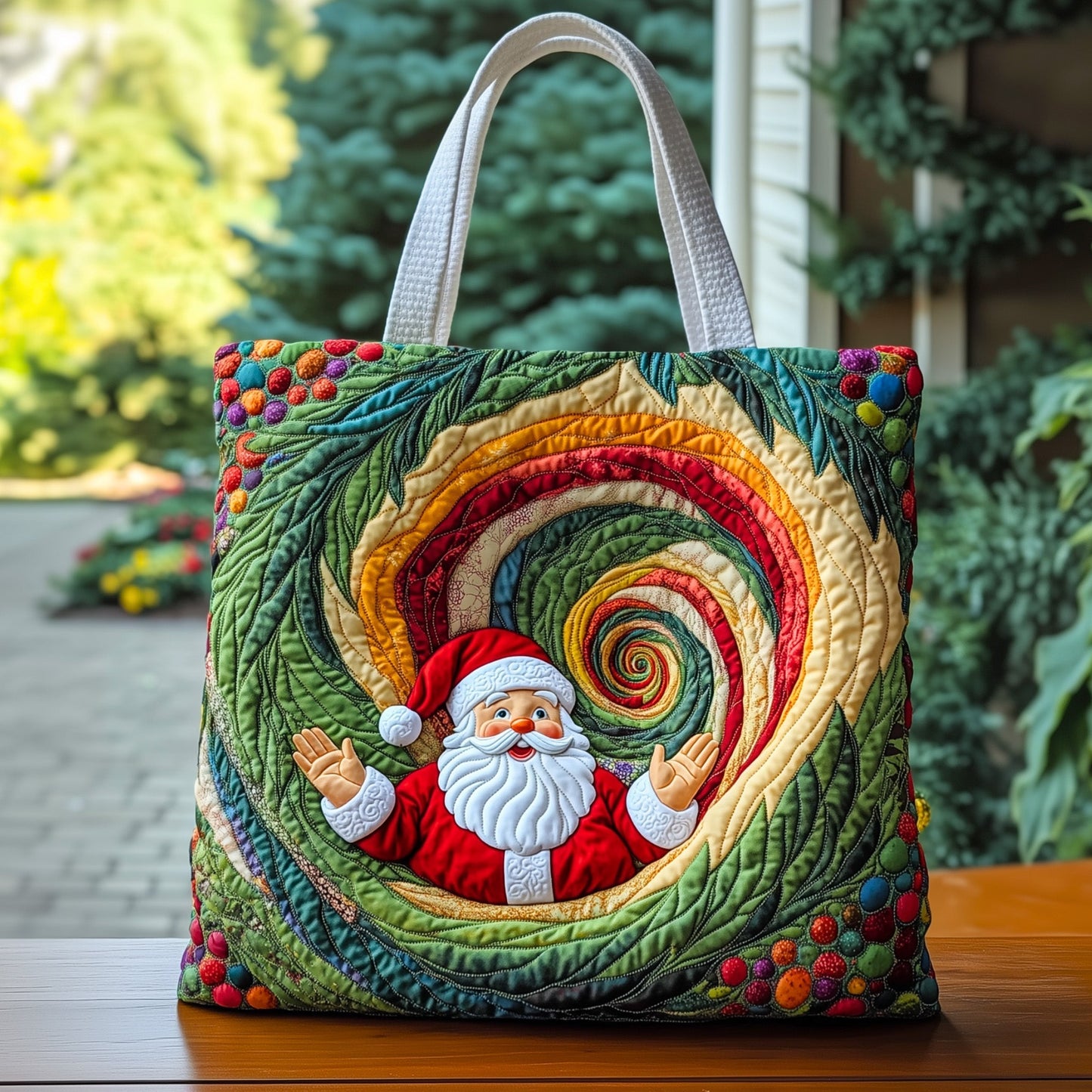 Santa Claus Illustration Quilted Tote