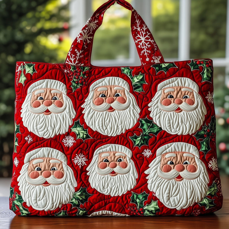 Santa Faces Holly Quilted Tote