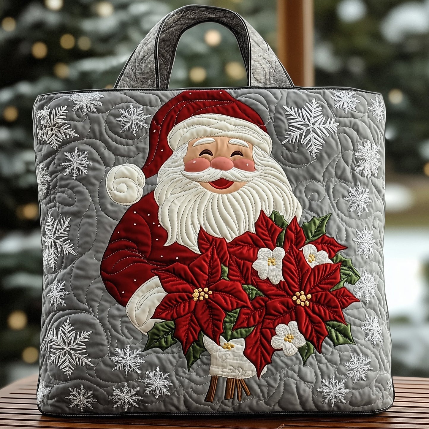 Santa Claus Snowflakes Quilted Tote